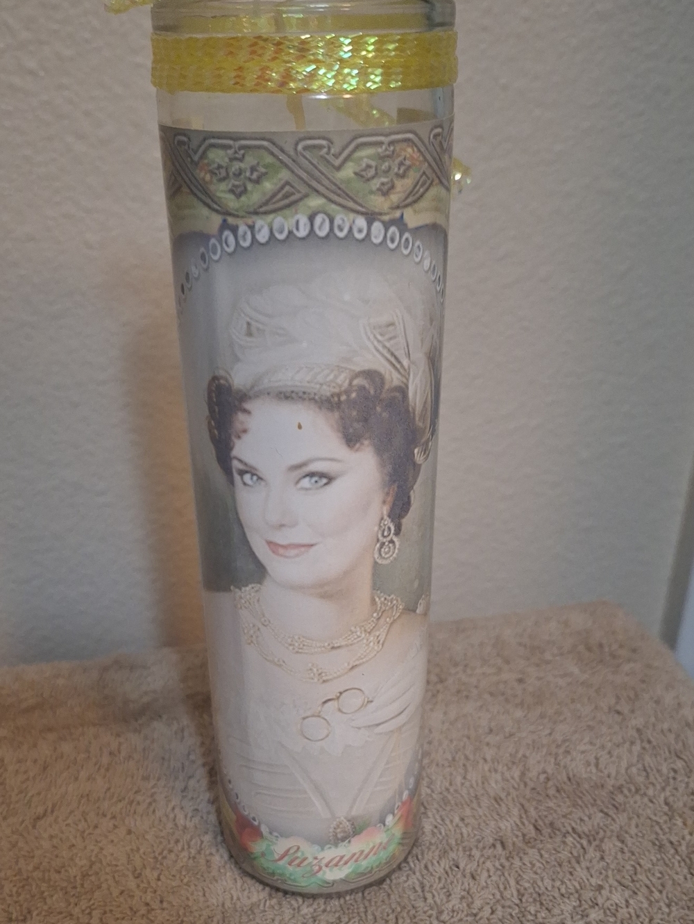 Homemade prayer candle Suzanne From Designing Women Sitcom